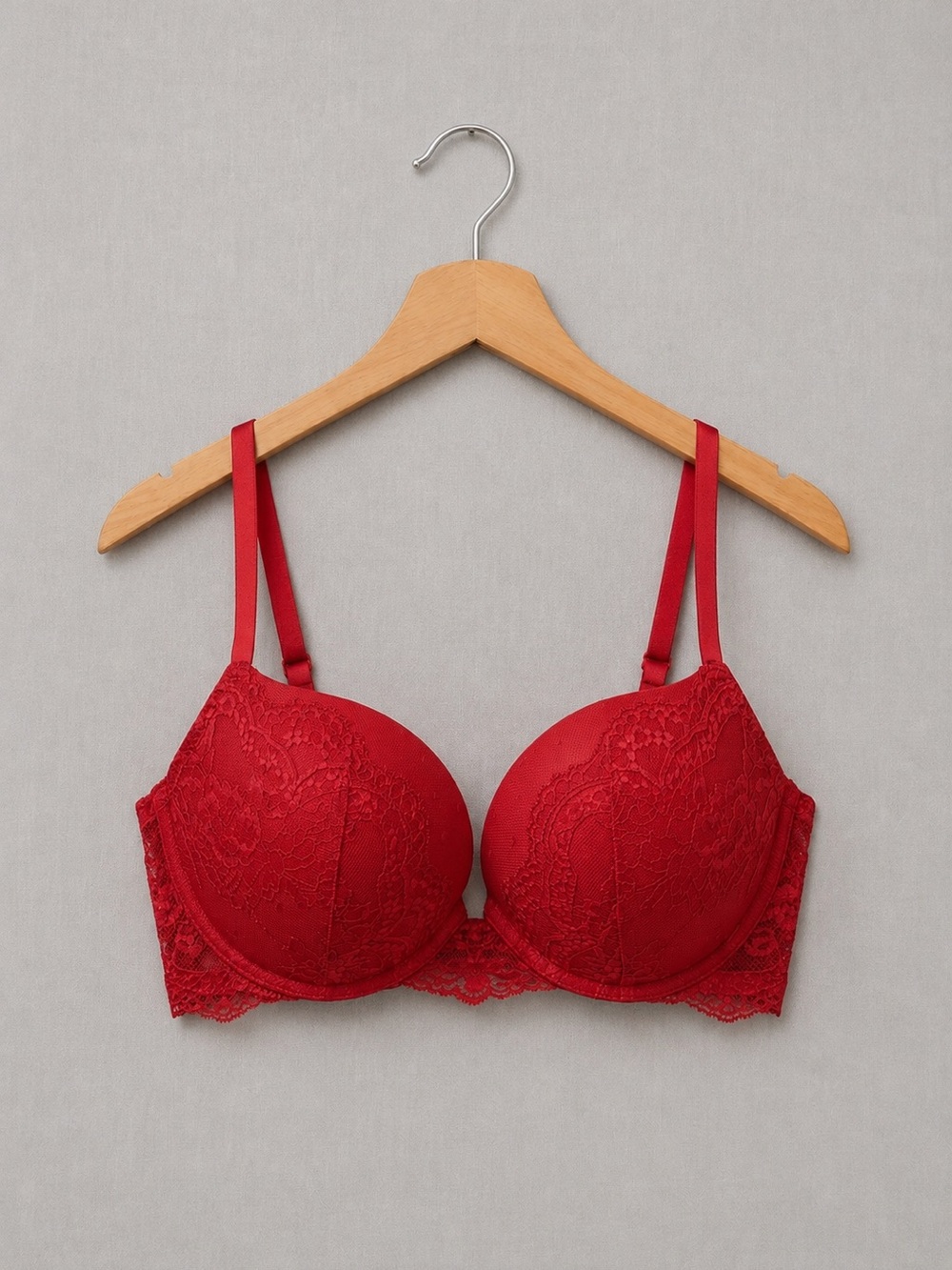 🍒2/25$ La SENZA BEYOND SEXY Classic Plunge Red Lace Push-Up Bra with Underwire